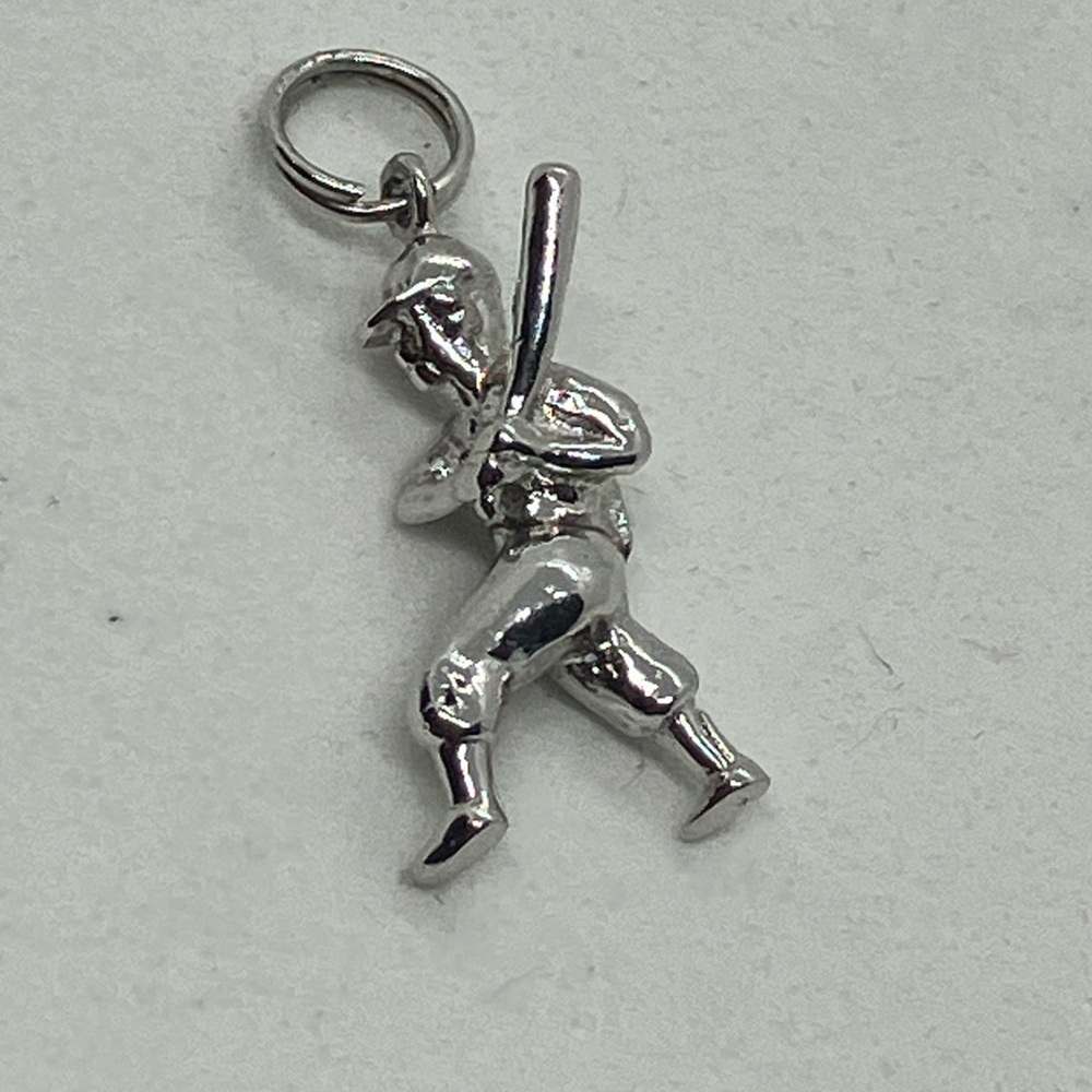 Vtg 925 Sterling Silver Baseball Player Charm / Pendant